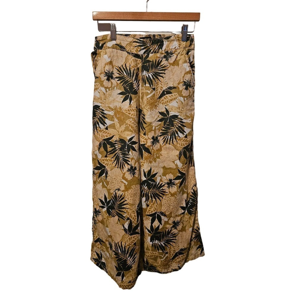 Tahari 100% linen wide leg tropical print beachy pants size S
